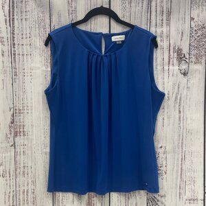 Calvin Klein Cobalt Blue Sleeveless Pleated Shell Top XL